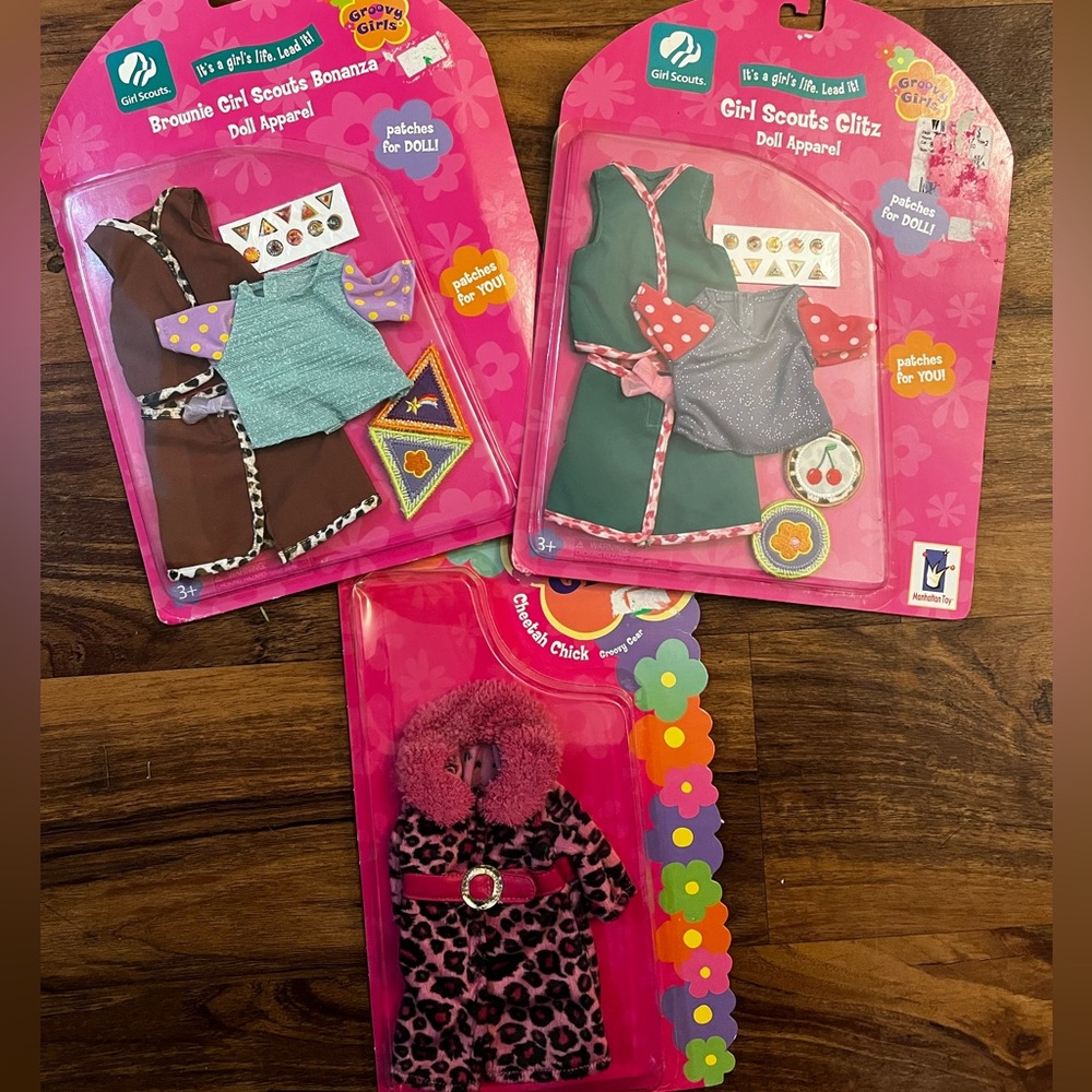 Groovy Girls clothing set - Girl Scouts, Brownies and pink leopard coat RARE